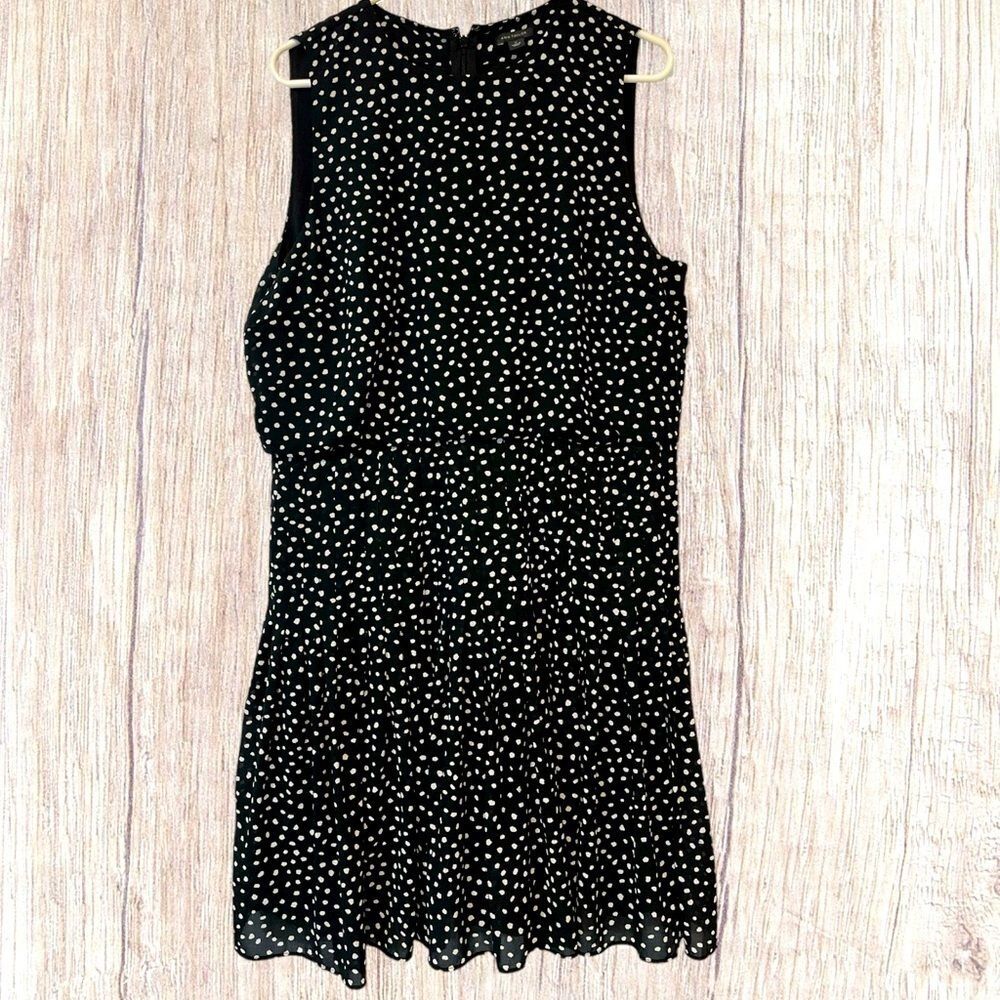 WOMENS ANN TAYLOR POLKADOT PLEATED FLARE SLEEVELESS DRESS